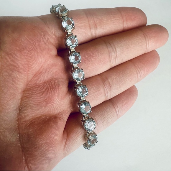 Sparkling Sterling Silver & Blue Topaz Tennis Bracelet, 7” - Picture 9 of 10